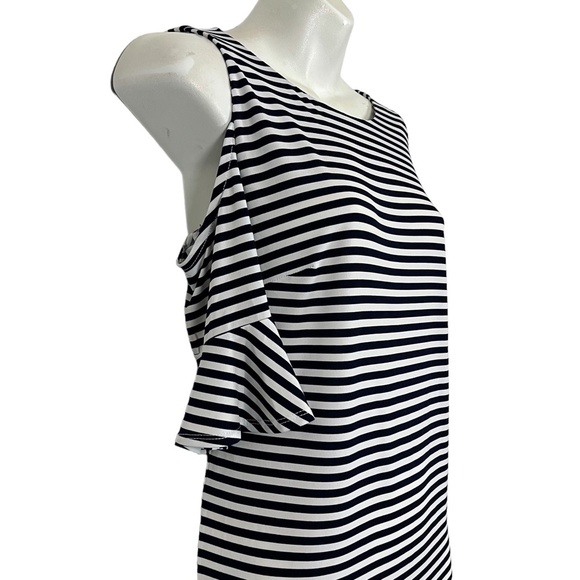 Donna Morgan Women's Striped Bell Half Sleeve Cold Shoulder Jersey Knit Dress  6 - Picture 5 of 16